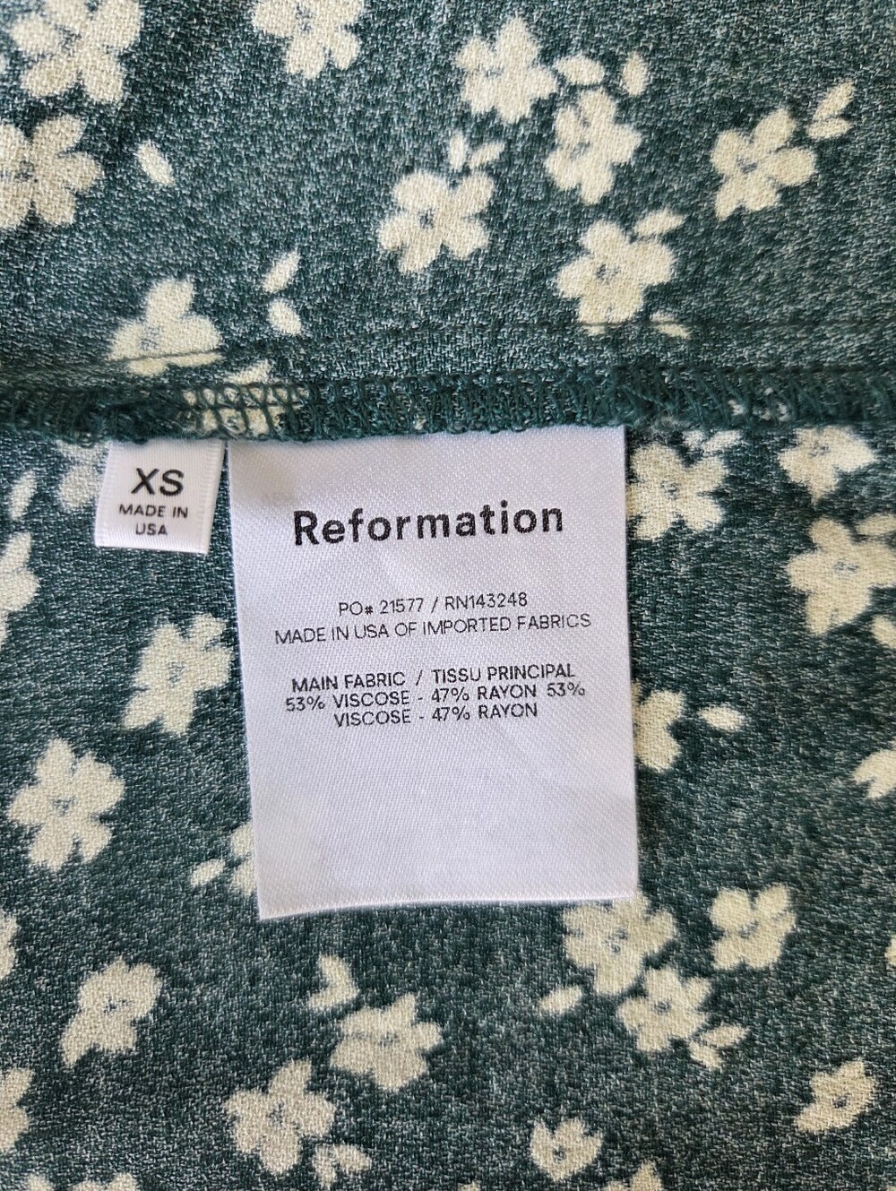 Reformation Nell Green Floral Long Sleeve Button Front Top Womens Size XS - Picture 7 of 8